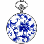 Reloj de bolsillo mecánico azul y blanco