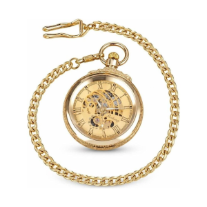 Reloj de bolsillo mecánico con esfera abierta en dorado