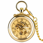 Reloj de bolsillo mecánico con esfera abierta en dorado