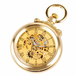 Reloj de bolsillo mecánico con esfera abierta en dorado