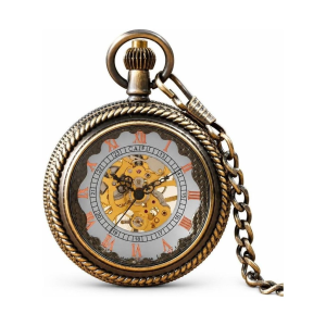 Reloj de bolsillo mecánico con mecanismo a la vista