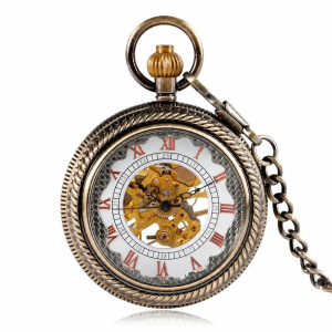 Reloj de bolsillo mecánico con mecanismo a la vista