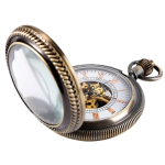 Reloj de bolsillo mecánico con mecanismo a la vista