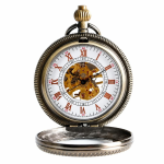 Reloj de bolsillo mecánico con mecanismo a la vista