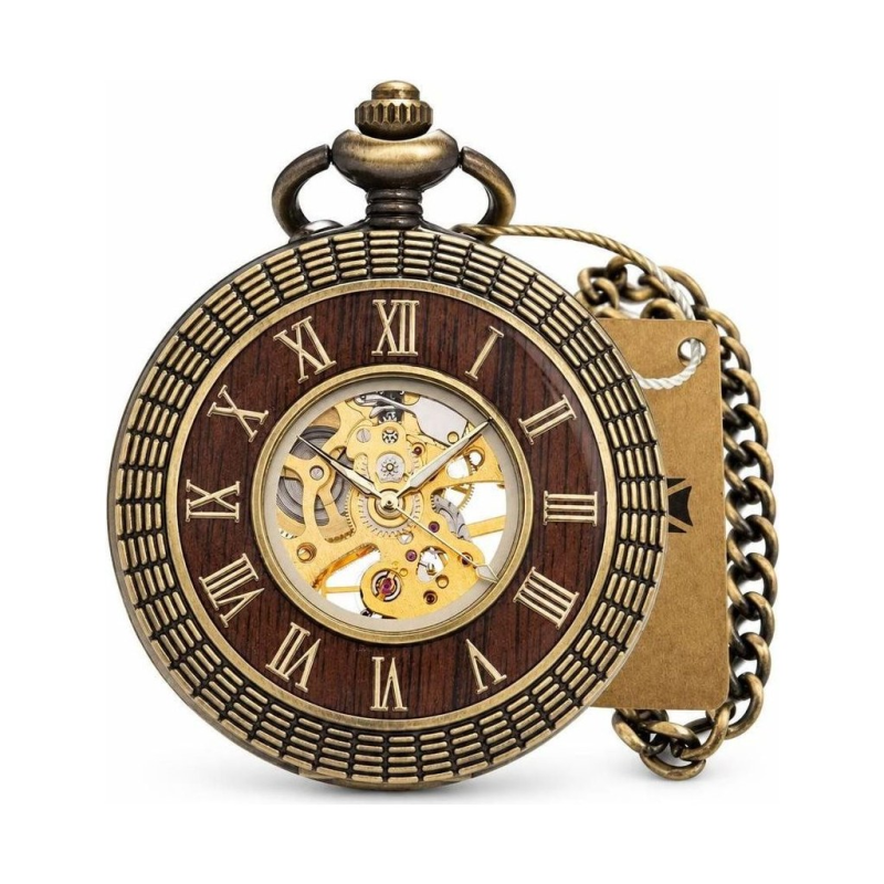 Reloj de bolsillo mecánico con números romanos vintage — Dorado