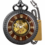 Reloj de bolsillo mecánico con números romanos vintage — Negro