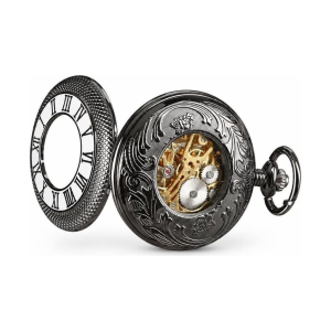 Reloj de bolsillo mecánico con números romanos y cadena