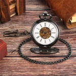 Reloj de bolsillo mecánico con números romanos y cadena