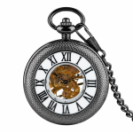 Reloj de bolsillo mecánico con números romanos y cadena