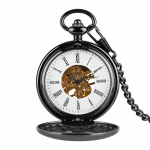 Reloj de bolsillo mecánico con números romanos y cadena