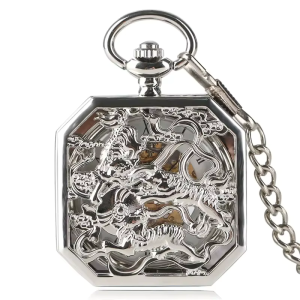 Reloj de bolsillo mecánico con tigre calado