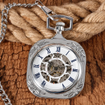 Reloj de bolsillo mecánico cuadrado con números romanos