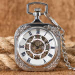 Reloj de bolsillo mecánico cuadrado con números romanos