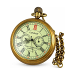Reloj de bolsillo mecánico de cobre con números romanos