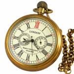 Reloj de bolsillo mecánico de cobre con números romanos