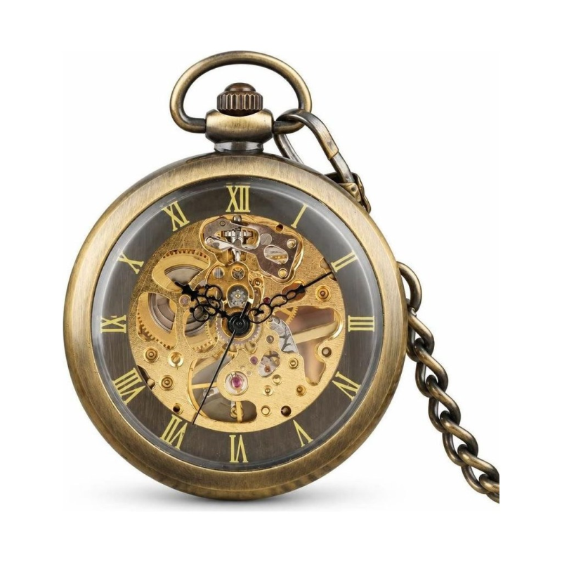 Reloj de bolsillo mecánico esqueleto con acabado bronce