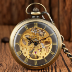 Reloj de bolsillo mecánico esqueleto con acabado bronce