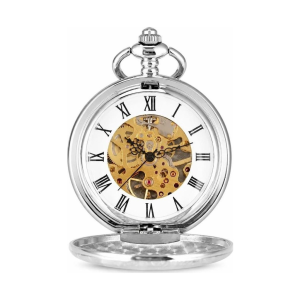 Reloj de bolsillo mecánico esqueleto con cadena de 30 cm