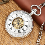 Reloj de bolsillo mecánico esqueleto con cadena de 30 cm
