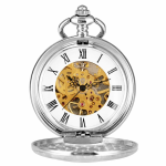Reloj de bolsillo mecánico esqueleto con cadena de 30 cm