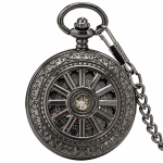 Reloj de bolsillo mecánico esqueleto con tapa calada — Gris oscuro