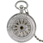 Reloj de bolsillo mecánico esqueleto con tapa calada — Plateado