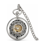 Reloj de bolsillo mecánico plateado con tapa calada