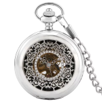 Reloj de bolsillo mecánico plateado con tapa calada