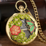 Reloj de bolsillo musical de cuarzo con cadena — Mariposa dorada