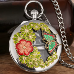 Reloj de bolsillo musical de cuarzo con cadena — Mariposa plateada