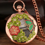 Reloj de bolsillo musical de cuarzo con cadena — Mariposa rosa cobrizo