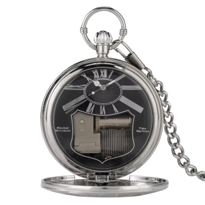 Reloj de bolsillo musical de cuarzo plateado