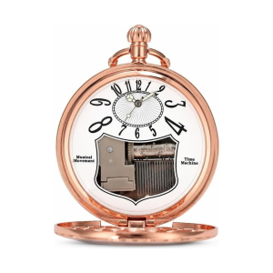 Reloj de bolsillo musical rosa dorado con cadena