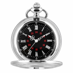 Reloj de bolsillo plateado de cuarzo con números romanos