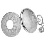 Reloj de bolsillo plateado de cuarzo con números romanos