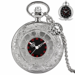Reloj de bolsillo plateado de cuarzo con números romanos