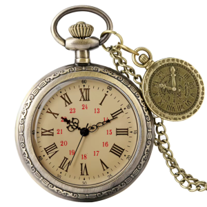 Reloj de bolsillo quartz antiguo con cadena — Beige con números rojos