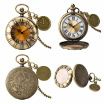 Reloj de bolsillo quartz antiguo con cadena — Blanco con borde fino