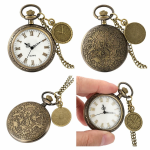 Reloj de bolsillo quartz antiguo con cadena — Cobrizo con rayos