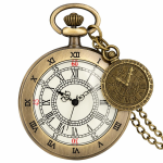 Reloj de bolsillo quartz antiguo con cadena — Rojo y turquesa