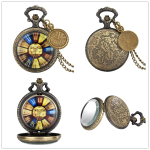 Reloj de bolsillo quartz antiguo con cadena — Torre y rosas