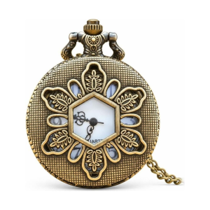 Reloj de bolsillo quartz antiguo con tapa floral