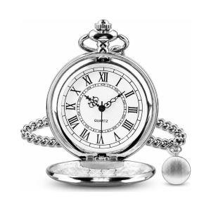 Reloj de bolsillo quartz con cadena plateada