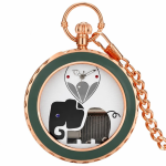 Reloj de bolsillo quartz con elefante y cisne — Oro rosa