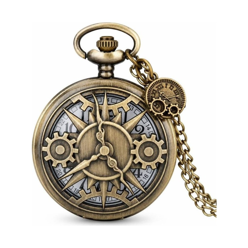 Reloj de bolsillo quartz con esfera calada y cadena