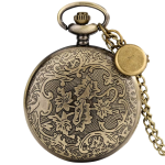 Reloj de bolsillo quartz con esfera calada y cadena