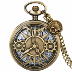 Reloj de bolsillo quartz con esfera calada y cadena