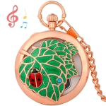 Reloj de bolsillo quartz con hoja y mariquita — Cobre rosado