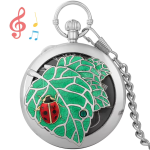 Reloj de bolsillo quartz con hoja y mariquita — Plateado