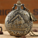 Reloj de bolsillo quartz con locomotora en bronce